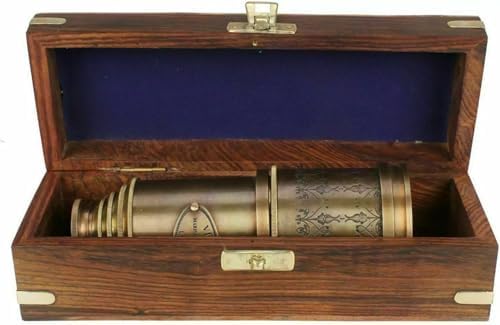 Brass Antique Vintage 20 Inch Telescope Spyglass with Wooden Box
