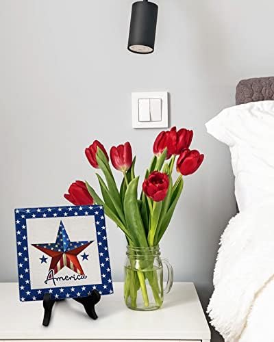 Wooden Stand Desk Plaque with Ceramic Design