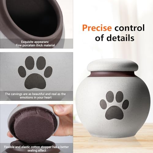 Small Pet Urn for Ashes - Gray White Ceramic Paw Design Keepsake