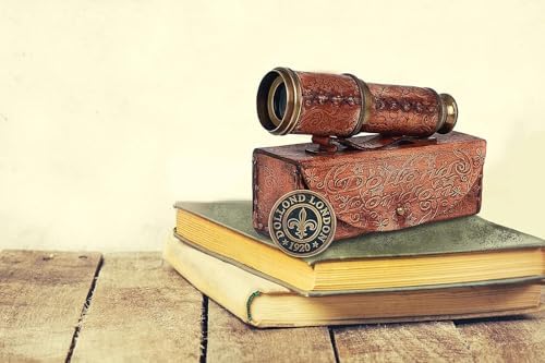 Brass Nautical Antique Working Telescope with Leather Box and Glass Optics