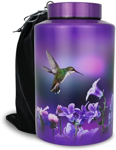 Large Cremation Urns for Human Ashes Hummingbird Decorative Purple Urn with Velvet Bag