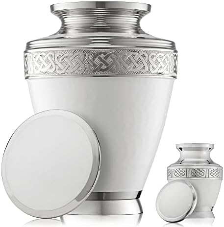 Reminded Set of 5 White Celtic Cremation Urns for Human Ashes