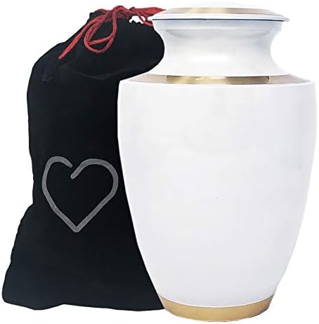 Modern Pearl White Cremation Urn with Bronze Accents