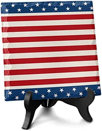 Independence Day Desk Decor Ceramic Plaque with Wooden Stand