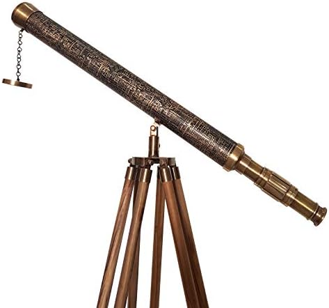 Antique Adjustable Teak Wood Tripod Telescope