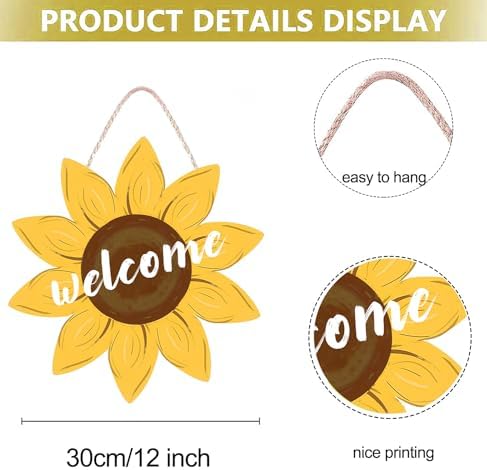 Sunflower Door Hanger Wooden Welcome Sign for Front Door Farmhouse Decor