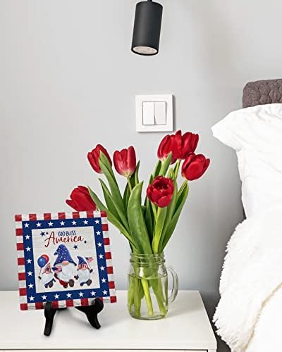 Blue and Red Gnome Desk Decor with Flag Stand