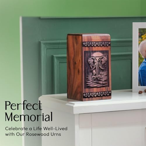 JAGASY Elephant Urn - 5 Inch Wooden Cremation Urn for Ashes