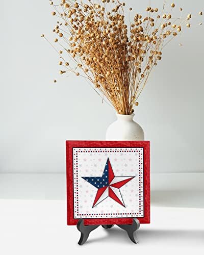 Independence Day Stars Desk Decor Ceramic Plaque with Wooden Stand