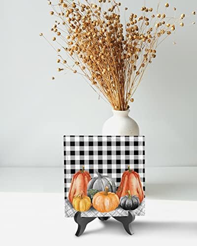 Fall Pumpkin Decorative Desk Plaque with Wooden Stand