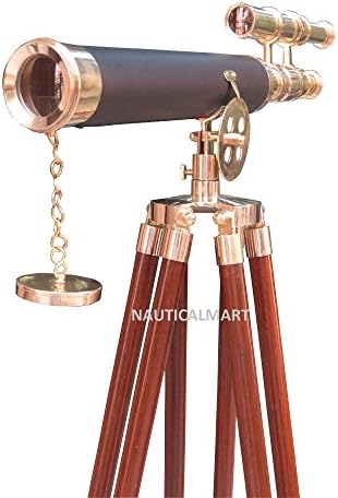 1970S Leather Brass 18 Elegant Telescope Rosewood Tripod Collectable Decor