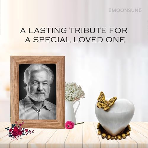 5MOONSUN5 White Gold Heart Keepsake Urn - Large Heart Cremation Urn with Hand Shape Stand