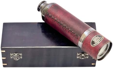 Vintage Brass Spyglass Telescope with Handheld Design and Wooden Box 15x Magnification