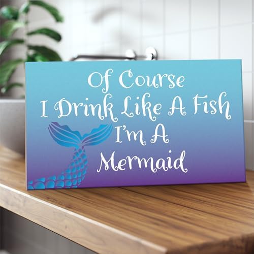 JennyGems Mermaid Drink Like A Fish Wooden Sign