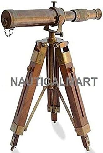 Nautical Brass Antique Telescope Spyglass with Wooden Stand