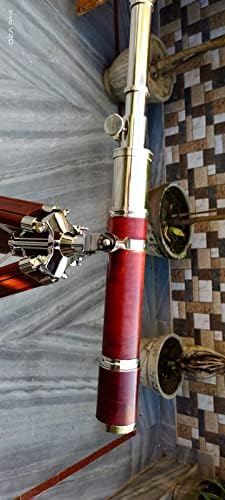 High Magnification Tube Telescope with Brass and Wood Finish