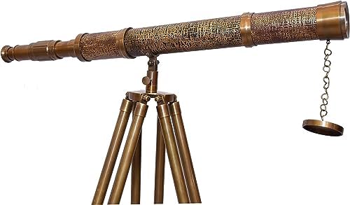 Handmade Antique Brass Telescope with Adjustable Wooden Tripod Stand