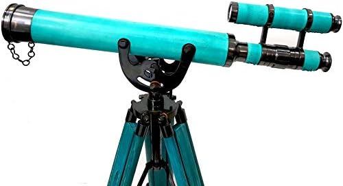 Brass Nautical Double Barrel Green Tripod Telescope for Home Decor