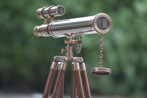 Antique Brass Telescope Floor Standing Spyglass with Adjustable Tripod