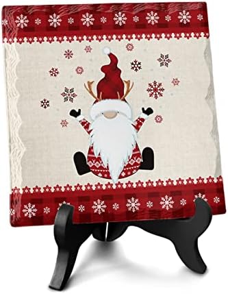 Wooden Stand Desk Plaque with Ceramic Design Christmas Decor for Office and Home