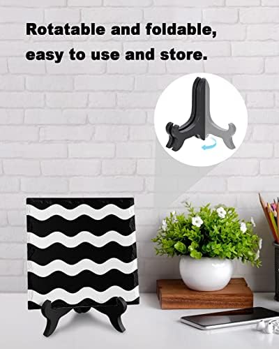 Minimalist Striped Desk Decor with Ceramic Plaque and Wooden Stand