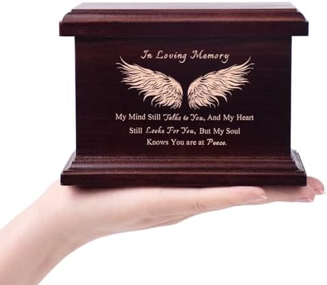 6 Inch Wooden Urn for Human Ashes - Keepsake Urn with Wing Design