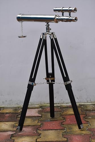 Mary Nautical Nickel Double Barrel Telescope with Wooden Stand