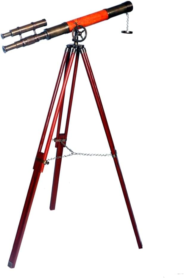 Royal Vintage Telescope with Orange Leather Tube and Brass Tripod