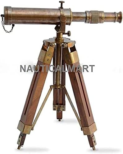Nautical Brass Antique Telescope Spyglass with Wooden Stand