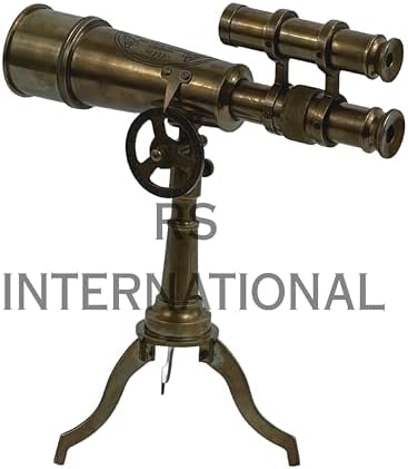 Antique Brass Double Barrel Telescope with Adjustable Stand