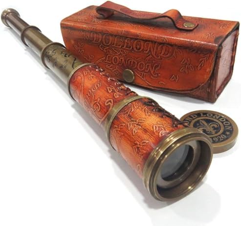 Brass Nautical Antique Working Telescope with Leather Box and Glass Optics