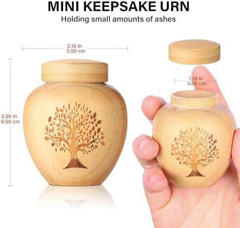 Small Bamboo Urn with Tree of Life Pattern for Human Ashes