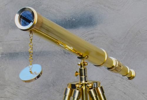 Single Barrel Brass Telescope with Floor Standing Tripod Nautical Decor 27