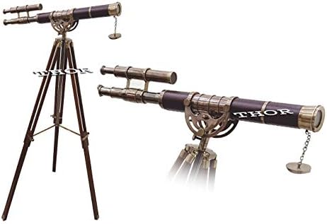 Antique Double Barrel Nautical Telescope on Tripod Home Decor