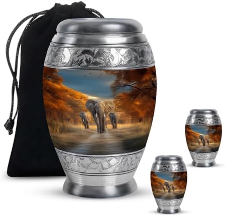 JAGSHASHI Elephant Keepsake Urn for Adult Ashes - 10 Inch 3 Inch Combo