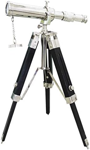 Antique Chrome Brass Telescope with Tripod Stand