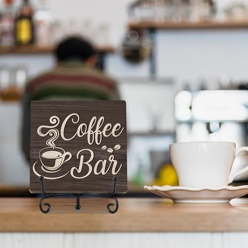 Coffee Bar Sign with Iron Stand for Home Kitchen Office
