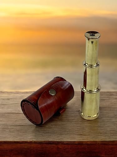 Solid Brass Handheld Telescope 6 Nautical Pirate Spy Glass Telescope with Leather Case