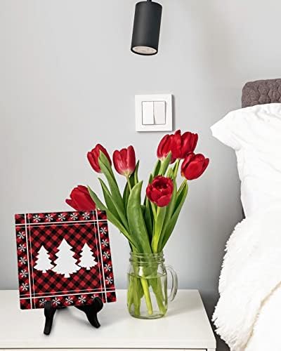 Wooden Stand Ceramic Desk Plaque with Christmas Tree Design