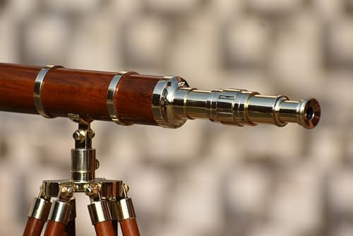 Shiny Brass Telescope Griffith Astro with Wooden Tripod Stand