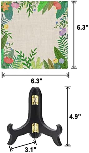 Tropical Leaf Desk Decor Ceramic Plaque with Wooden Stand