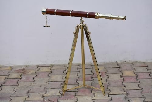 Brass Single Barrel Telescope with Wooden Tripod Stand 1