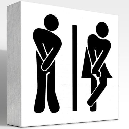Funny Restroom Toilet Male Female Wood Block Sign Decor