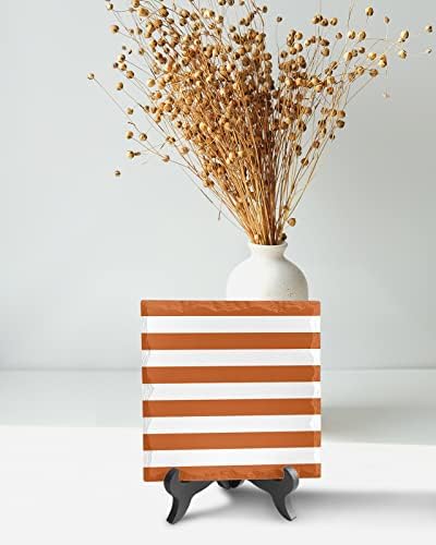 Orange and White Striped Desk Decor with Wooden Stand