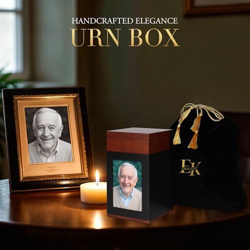 EKING ELITE Wooden Urn for Human Ashes - Handcrafted Memorial Box with Photo Frame - Large Capacity 270 lbs Urn