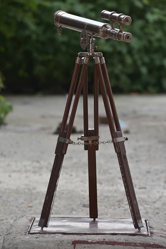 Antique Brass Telescope Floor Standing Spyglass with Adjustable Tripod
