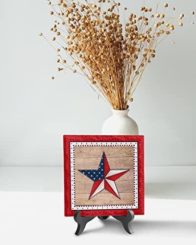 Independence Day Stars Ceramic Desk Plaque with Wooden Stand