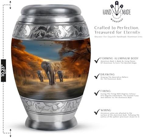 JAGSHASHI Elephant Keepsake Urn for Adult Ashes - 10 Inch 3 Inch Combo