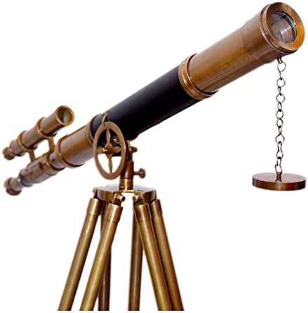 Leather Covered Brass Telescope with Adjustable Tripod