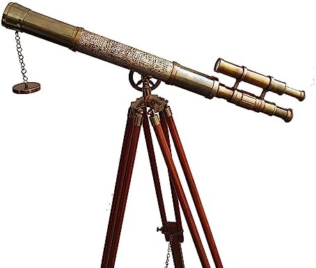 Handcrafted Nautical Brass Telescope with Wooden Tripod Stand